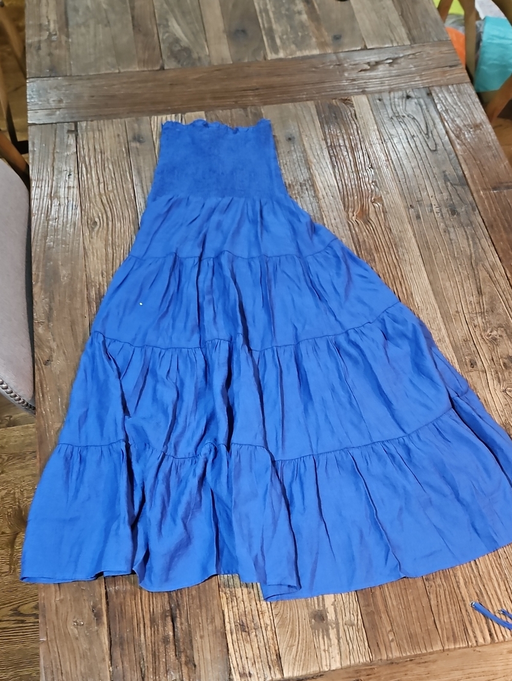 Blue Tiered Maxi Dress Size Small With Detachable Straps